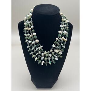 Vintage Japan 4 Strand Green Shell Necklace